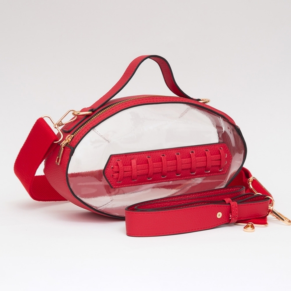 Red Clear Transparent Bag Football Purse Crossbody Statement Womens Accessory - Picture 1 of 7